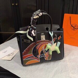Luxury Limited Artistic Birkin Style Satchel - Premium Leather PHW